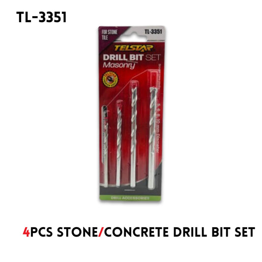 Masonry Drill Bit Set 5,6,8,10mm Stone/Concrete