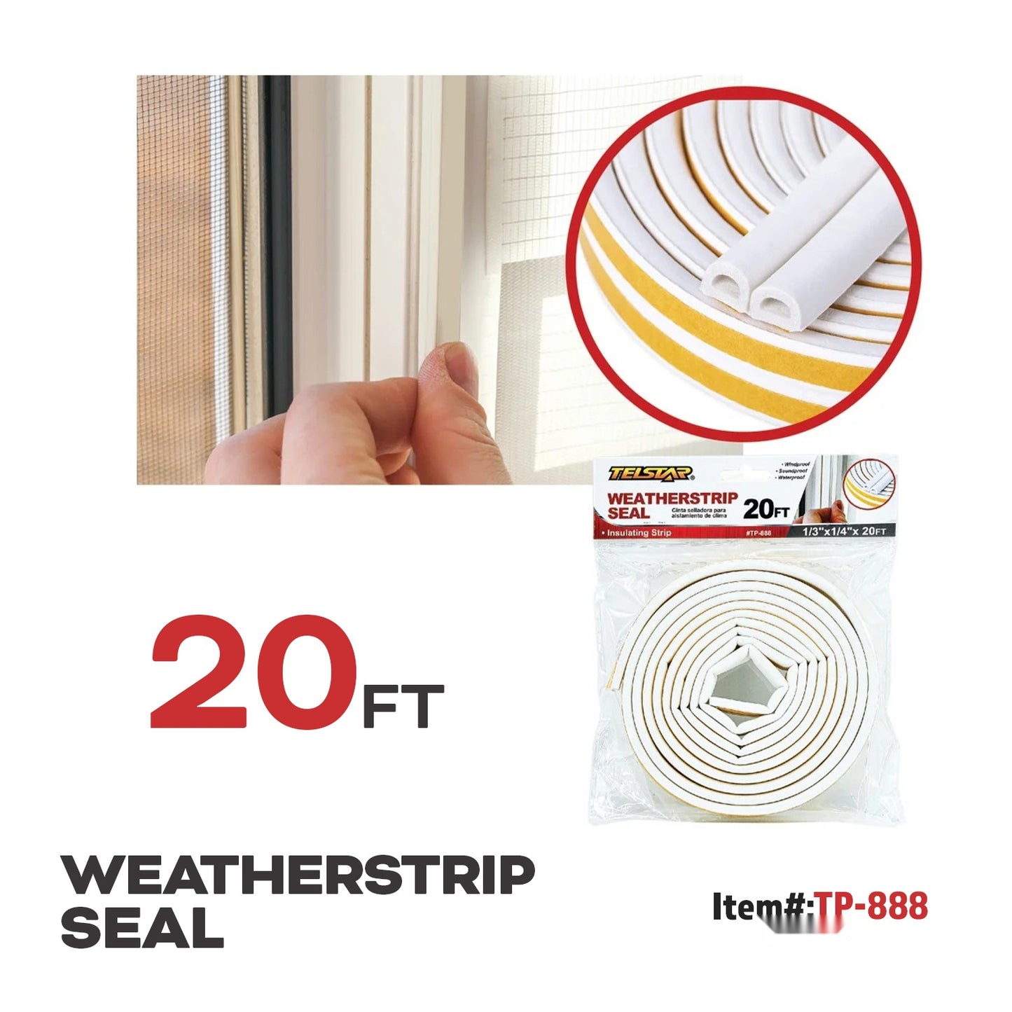 Weatherstrip Seal, size: 1/3"x1/4"x19.6ft