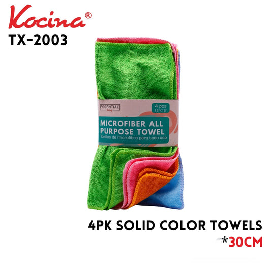 4pk Solid Color Towel, 30x30cm, 16g