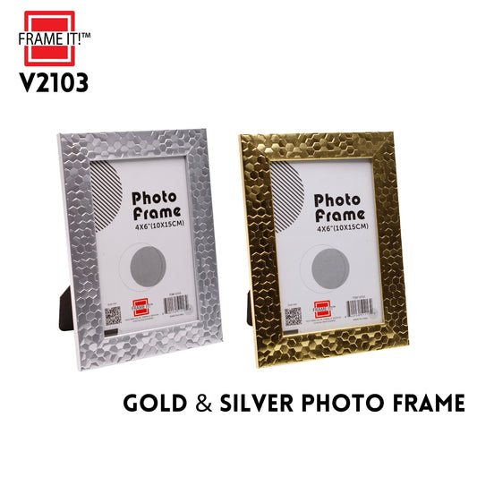 PS 4"x6"  Photo Frame 2 Asst Gold & Silver Hexagono Design