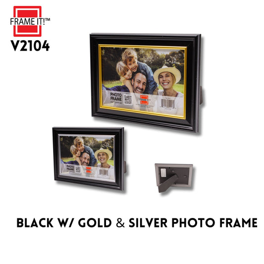 PS 4"x6"  Photo Frame 2 Asst Black w/Gold & Silver Inner Bor