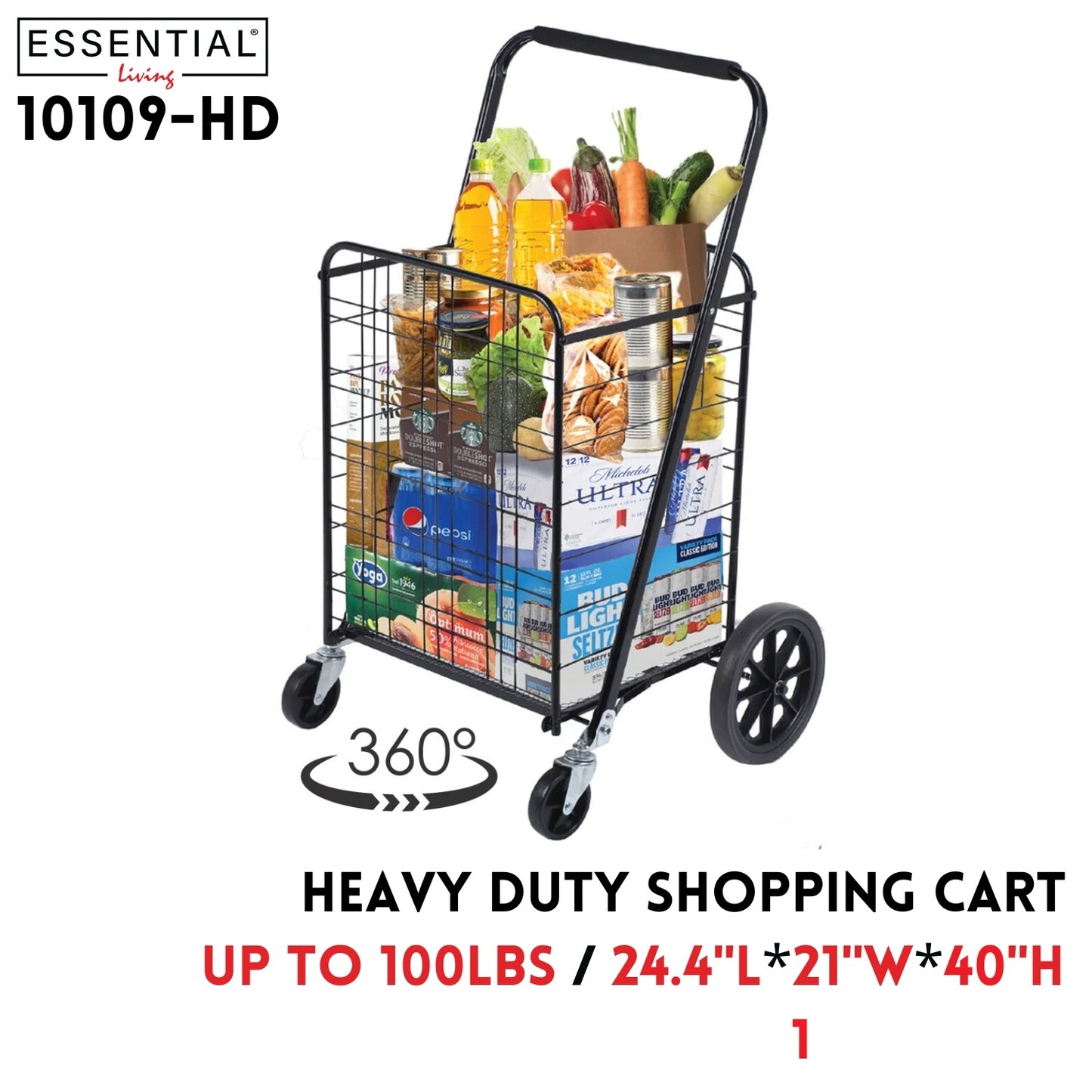 Heavy Duty Multi Purpose Shopping Cart, 40x21x24.4"