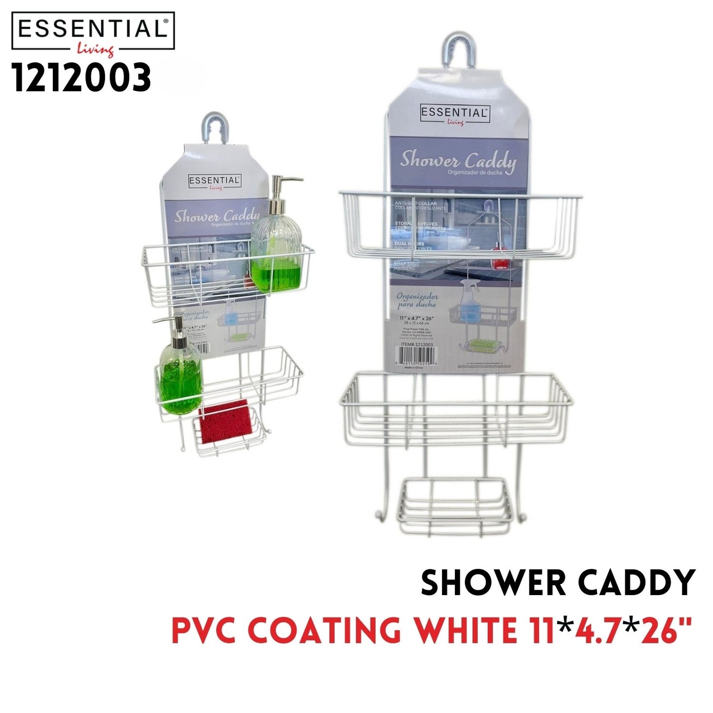Shower Caddy PVC Coating white Color, Size:11"Lx5"Wx26"H