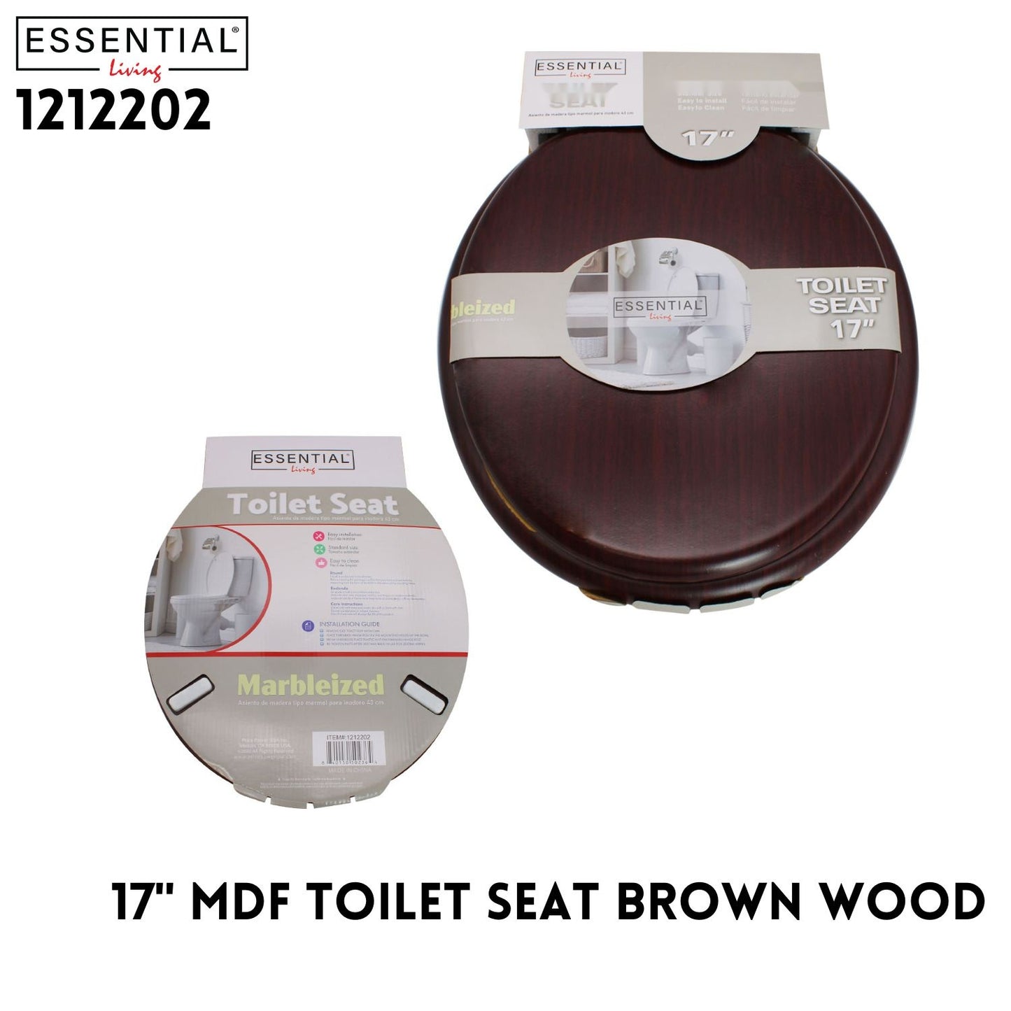 17" MDF Toilet Seat Brown Wood