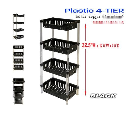 Plastic Rectangular Basket 4 Tier Black