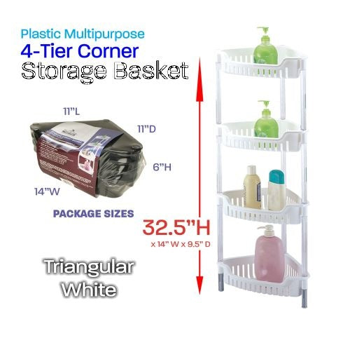 Plastic Corner Basket 4 Tier White