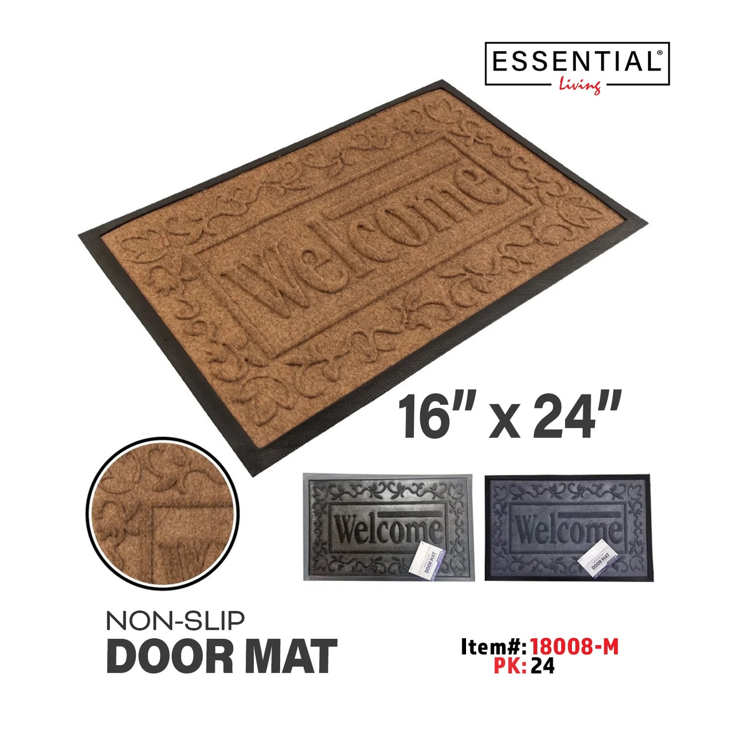 Brushed Polyster Door Mat, 3 Clrs Asst