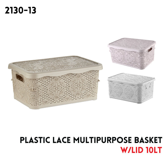 Plastic Lace Multipurpose Basket w/ Lid 10 Lt