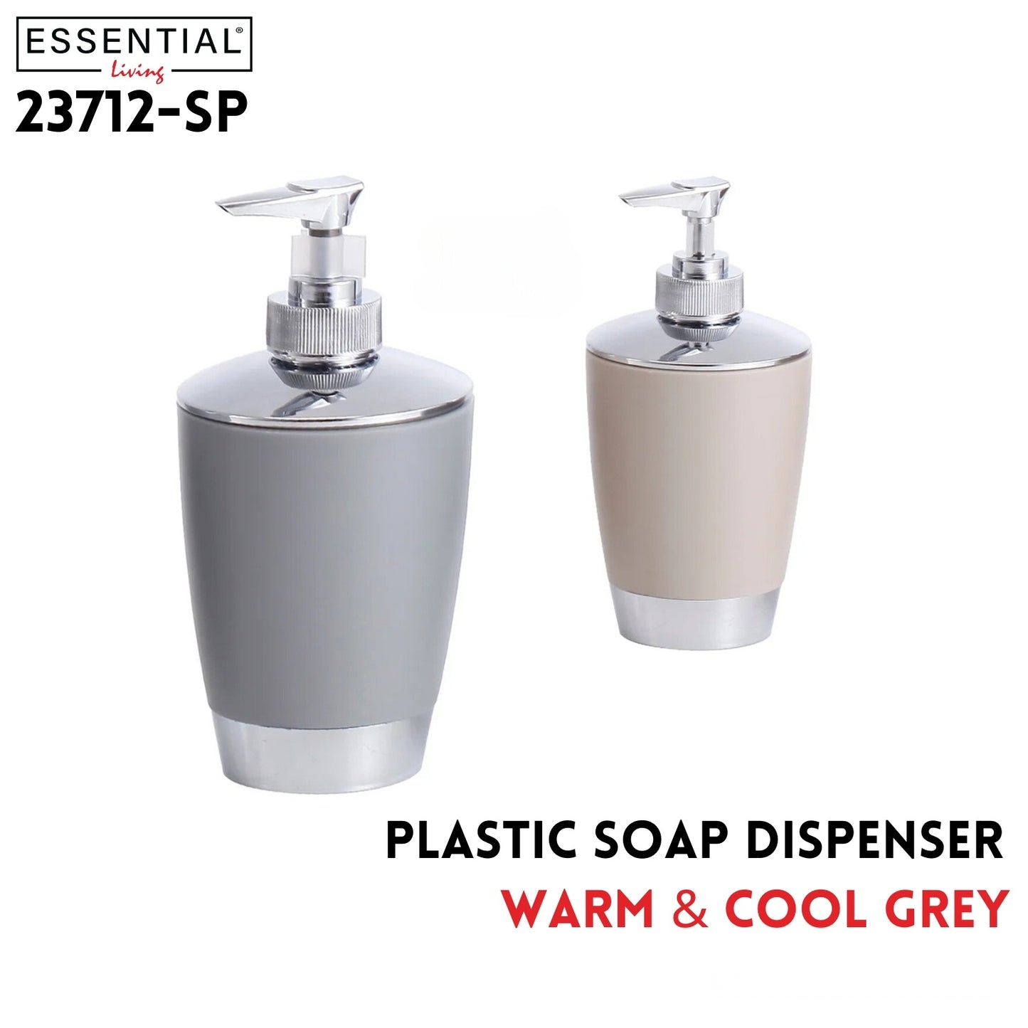 Plastic Soap Dispenser, 2 Clrs Asst: Warm & Cool Grey