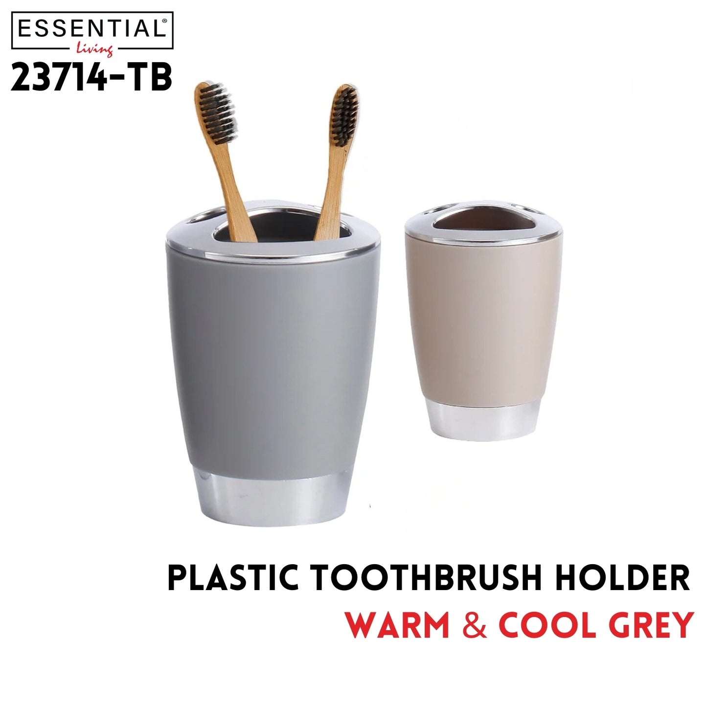 Plastic Tooth Brush Holder, 2 Clrs Asst: Warm & Cool Grey