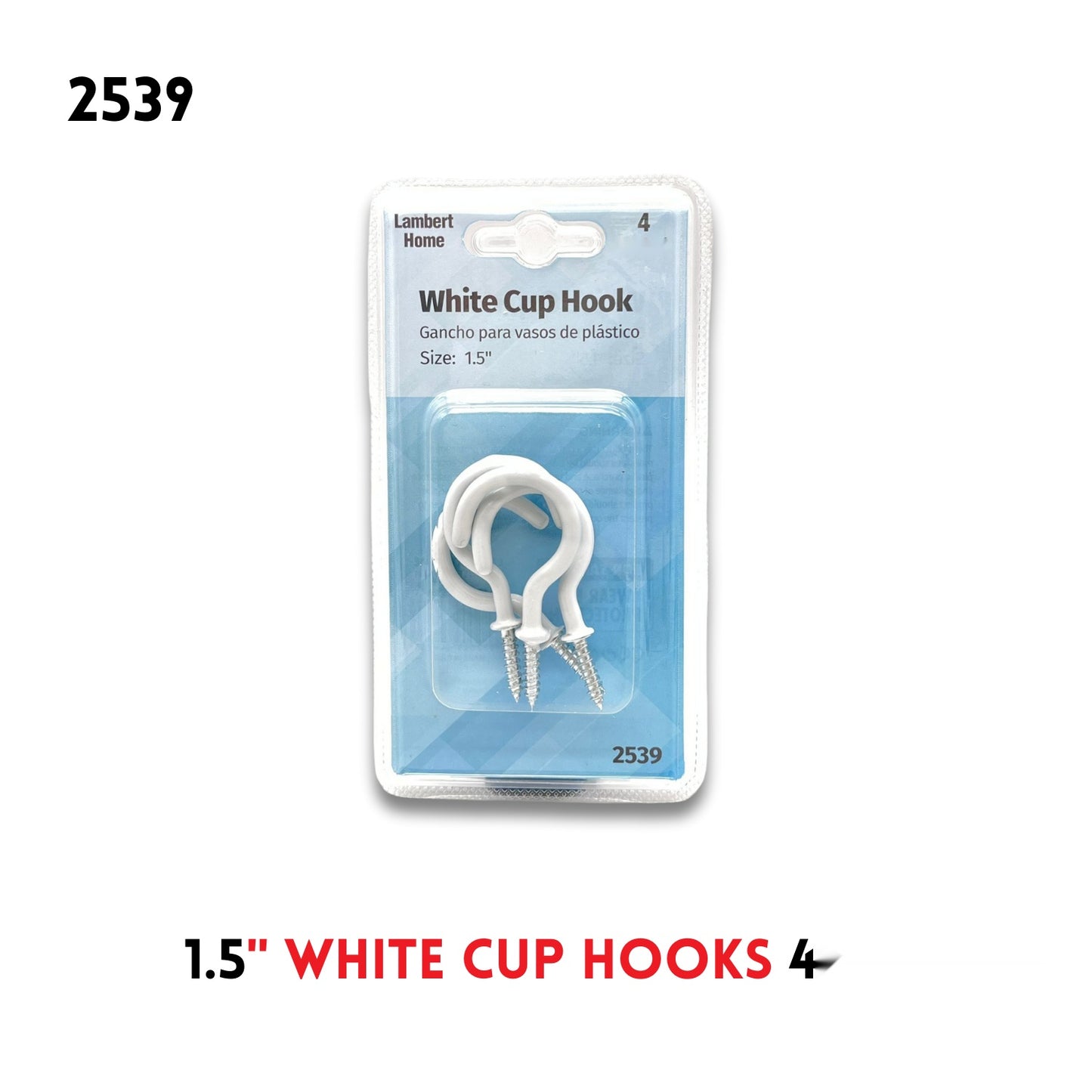 1.5"  White Cup Hooks 4Pcs Pack