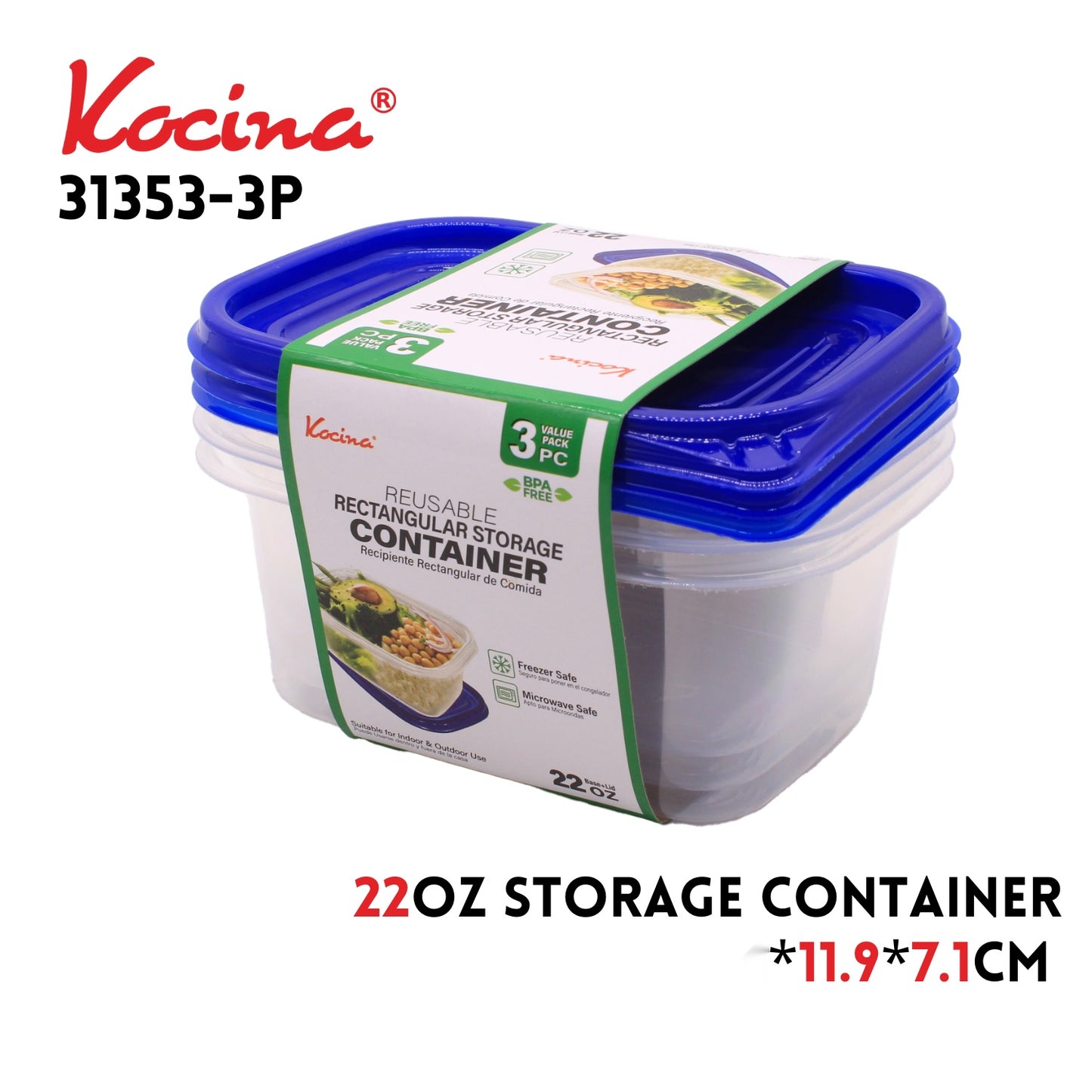 3 pk. 709ml Rectangular Storage Container 15.9*11.9*7.1CM 22