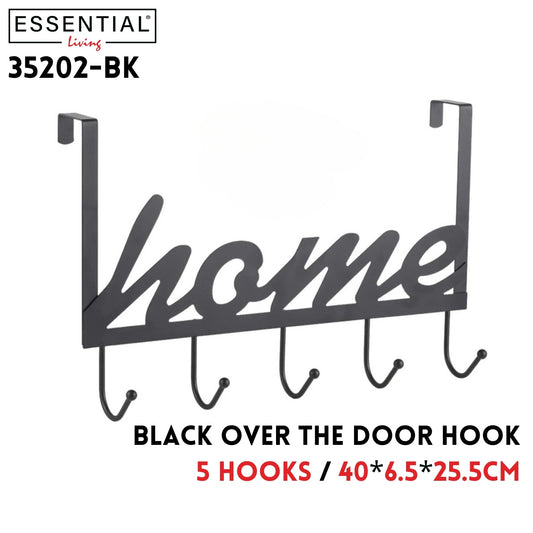 Home Door Hanger W/ 5 Hook, Black, 40x6.5x25.5cm
