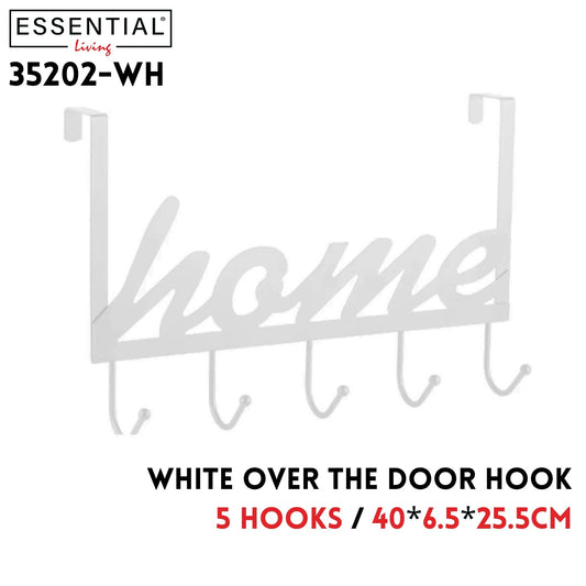 Home Door Hanger W/ 5 Hook, White, 40x6.5x25.5cm
