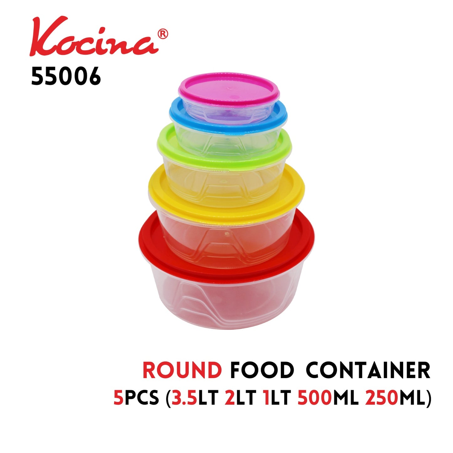 5pcs Food Container Set Round Plastic