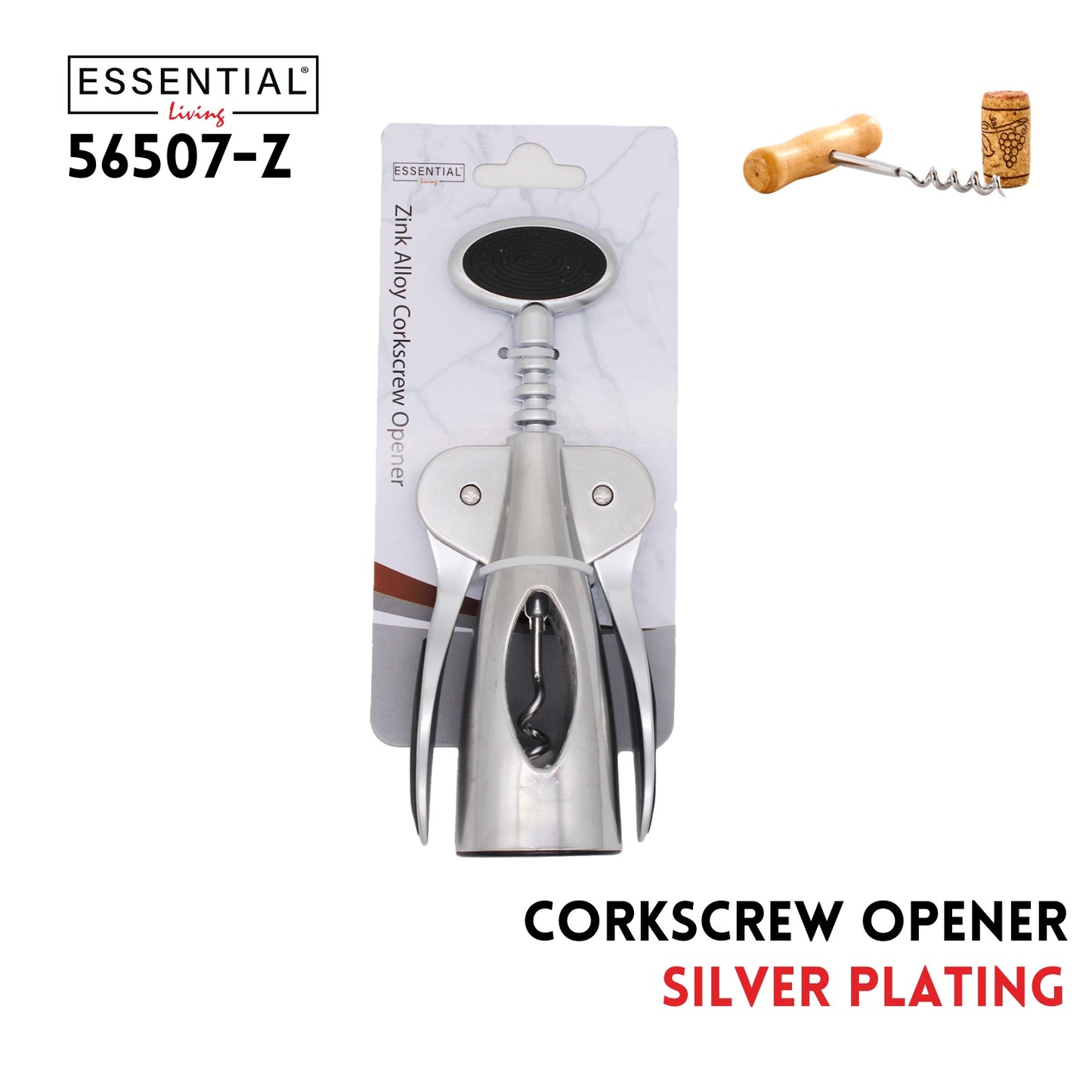 Corkscrew, Zinc Alloy with Silver Plating