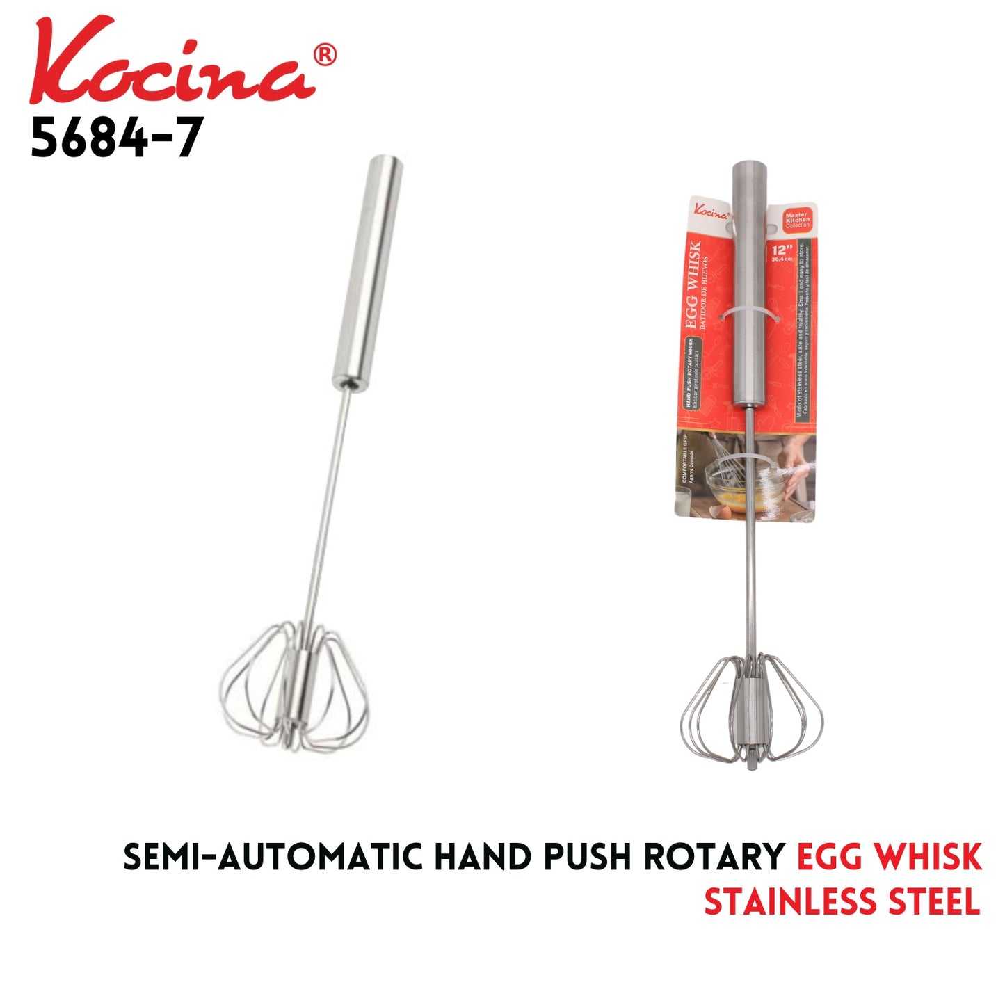 SS Semi-Automatic Hand Push Rotary Egg Whisk