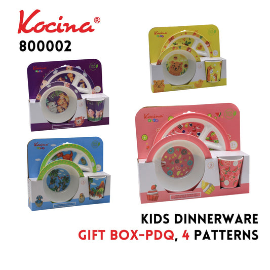 Kids Dinnerware Set-3pcs, Gift Box-PDQ, 4 patterns
