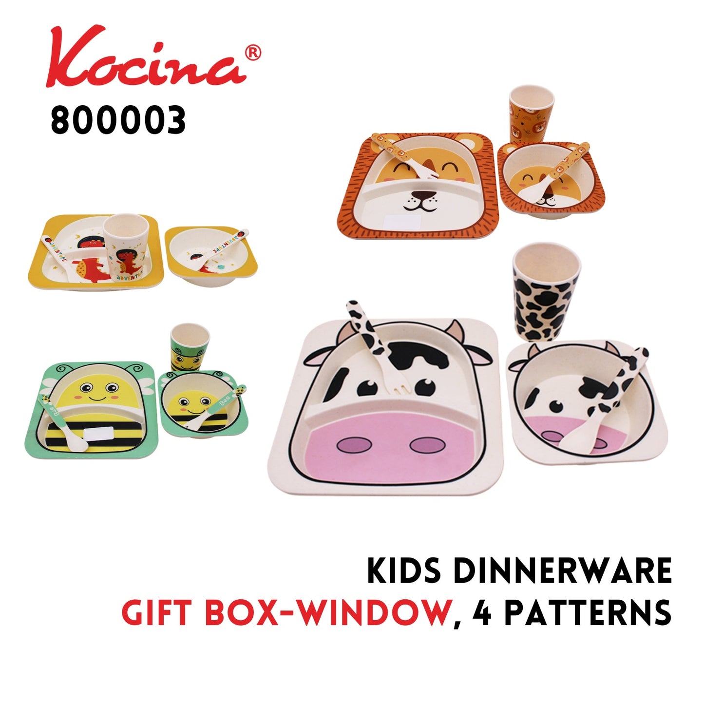 Kids Dinnerware Set-5pcs, Gift Box-Window, 4 patterns