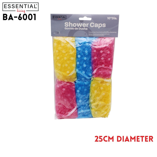 Shower caps, 3 assorted designs, 6pcs pk, Dia 25cm