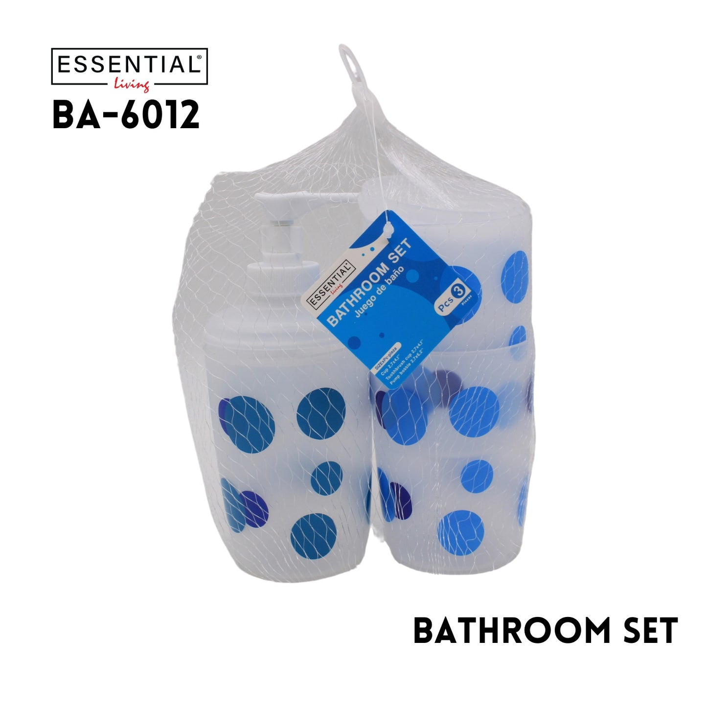 Bathroom Set - 1 Cup, 1 Toothbrush Cup, 1 Pump bottle, Blue