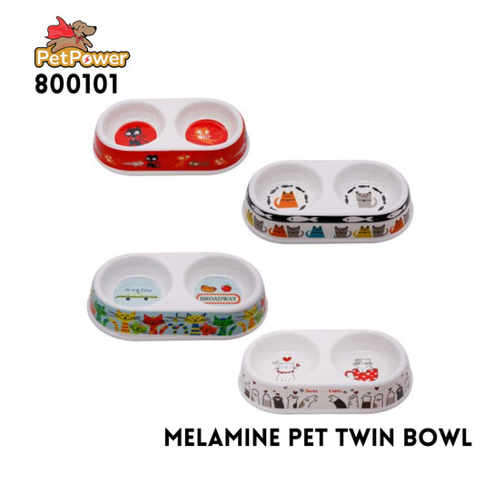 Melamine Pet Twin Bowl,Anti-Slip Bottom, Dual Decal