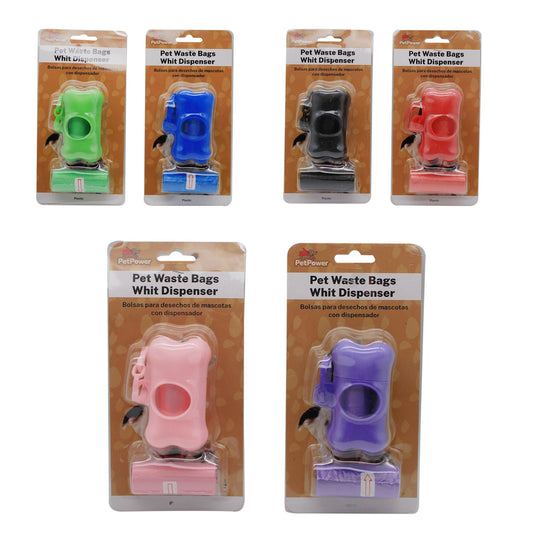 Pet Waste Bags With Dispenser, 6 Colors Assorted
