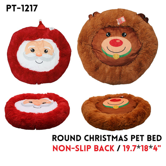 Round Christmas Pet Bed 19.7x18"x4",2Colors Asstd,Fabric