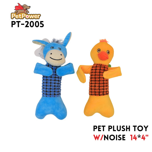 Pet plush Toy w/ noise - farm animals asst  14" x 4"