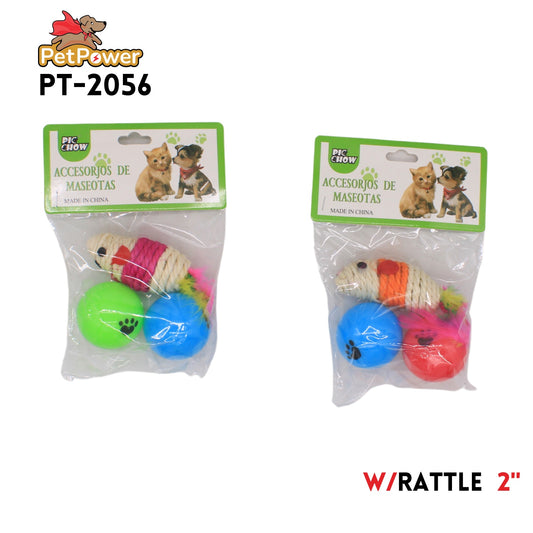 Pet Toy little mouse with 2 balls assorted colors