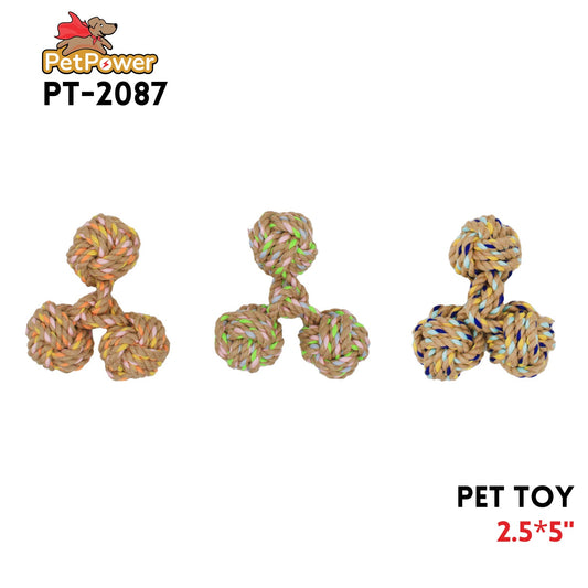 Pet Toy w /three knots ball 2.5" x 5"