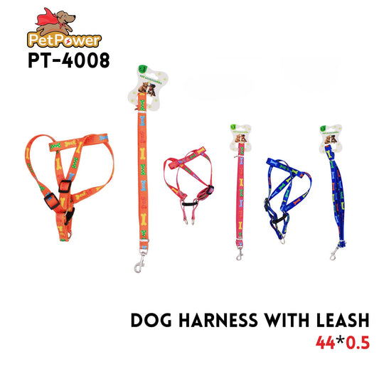 Dog Harness W/ Leash  44x .5"  Asst Color