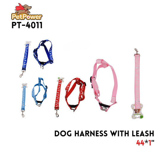 Dog Harness W/ Leash  44 x 1 " Asst Color
