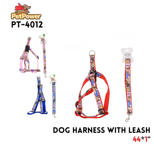 Dog Harness W/ Leash  44 x 1 "  Asst Color