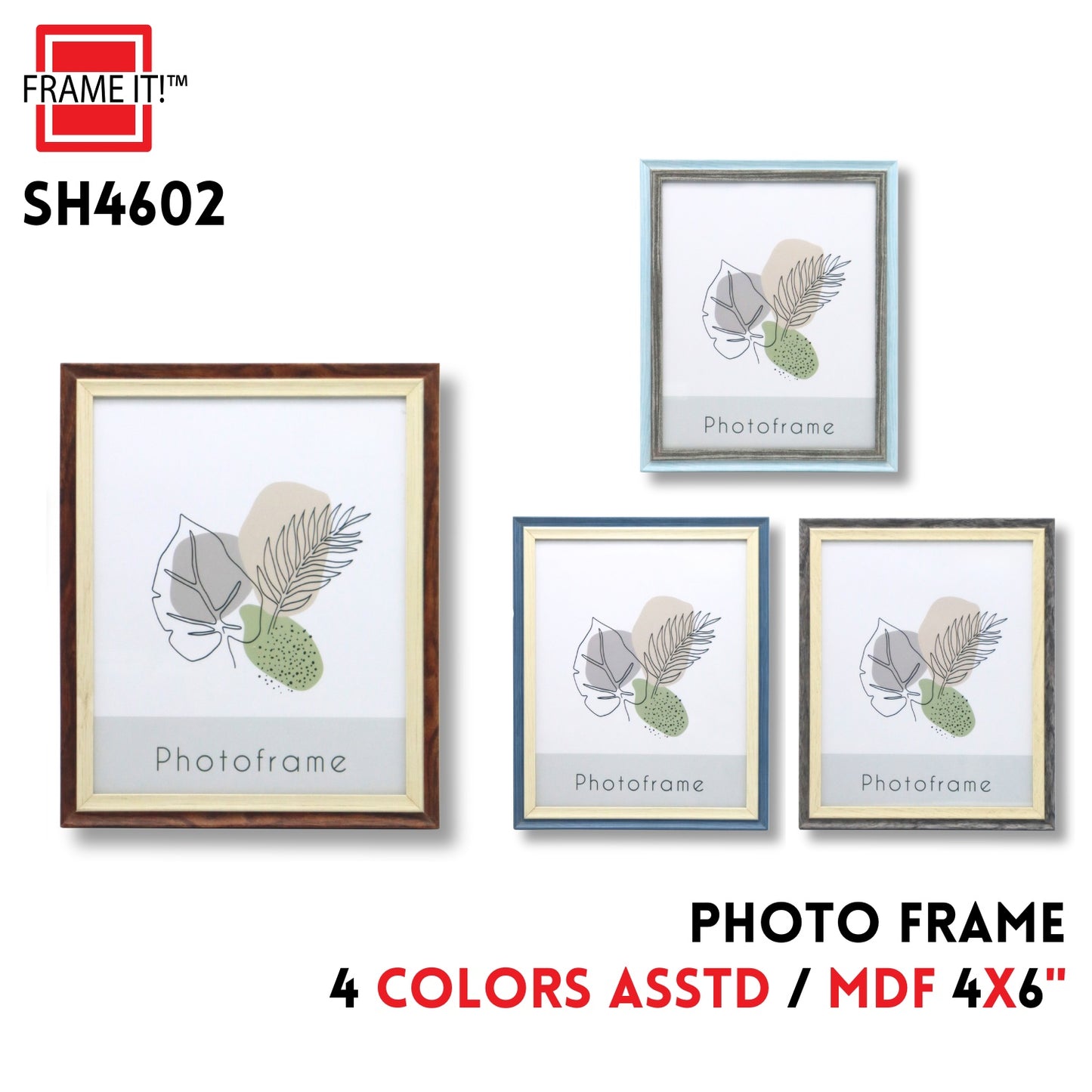MDF Photo Frame 4x6" 4 Colors Asstd