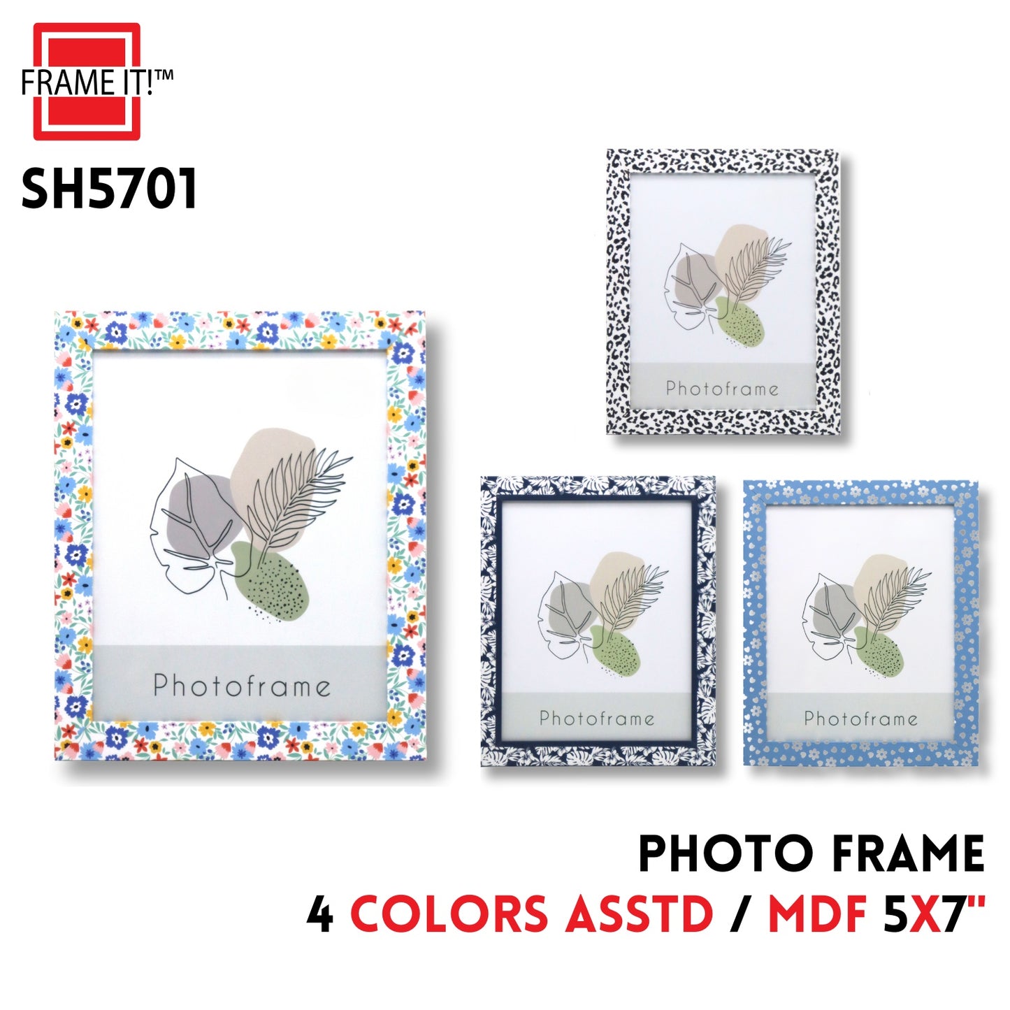 MDF Photo Frame 5x7" 4 Colors Asstd
