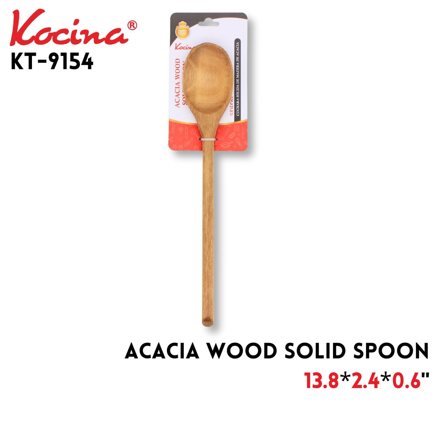 Acacia Wood Solid Spoon 13.8*2.4*0.6Inch