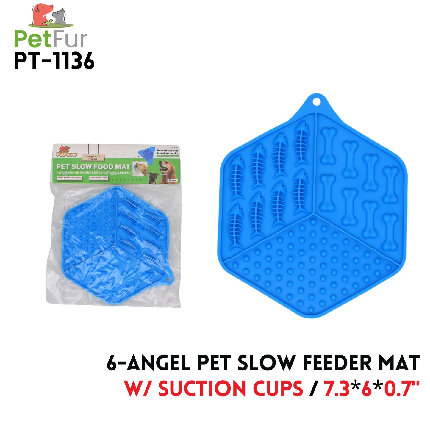 6-Angel  Pet Slow Eat Mat,7.3"x6"x0.7",Blue,silicone