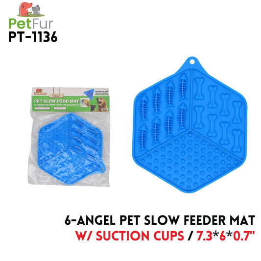 6-Angel  Pet Slow Eat Mat,7.3"x6"x0.7",Blue,silicone
