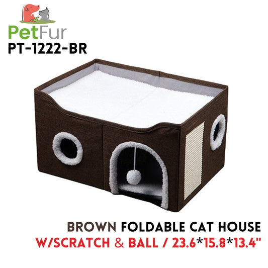 Brown
 Foldable Cat House ,23.6x15.8x13.4,colth