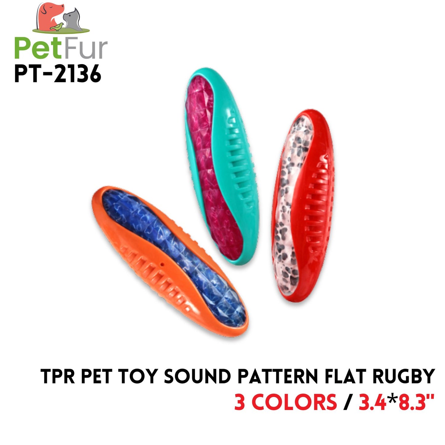 TPR Pet Toy Sound Pattern Flat Rugby, 3.4"*8.3", 2 Colors
