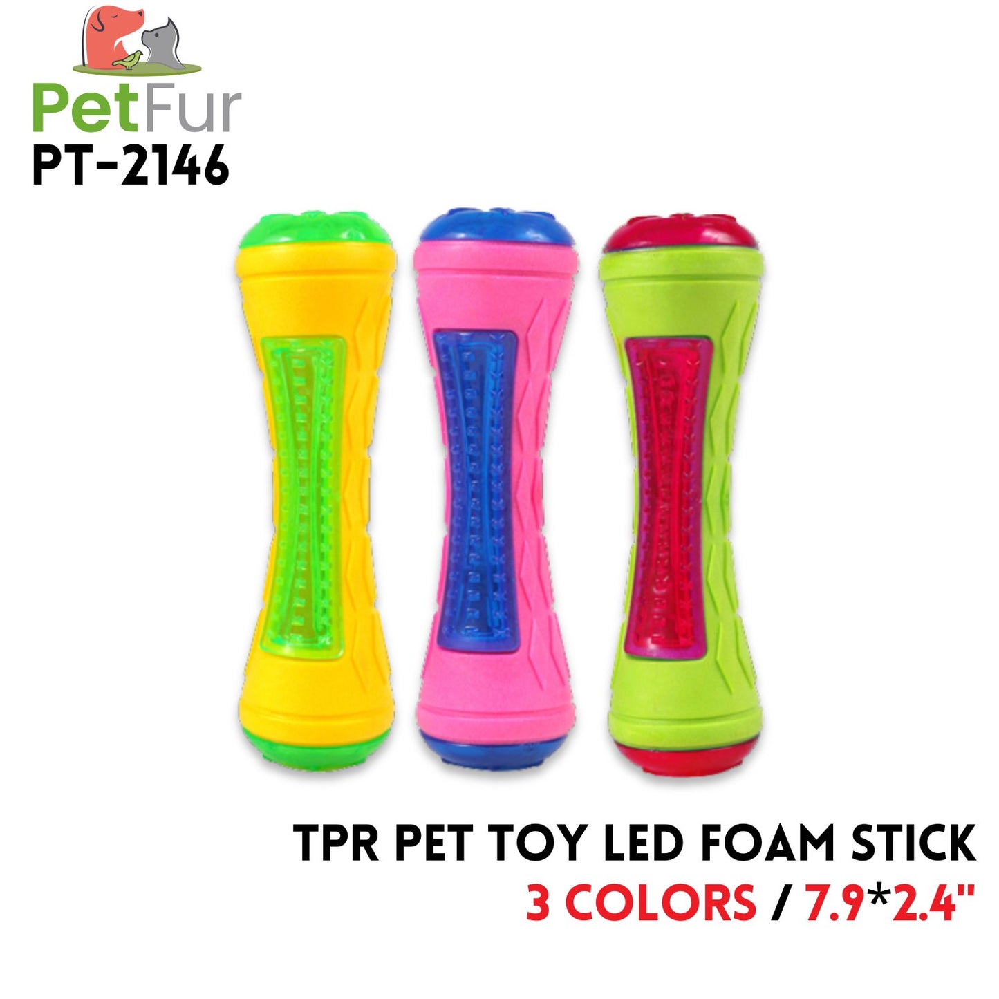 TPR Pet Toy LED Foam Stick,7.9"*2.4",3 Colors