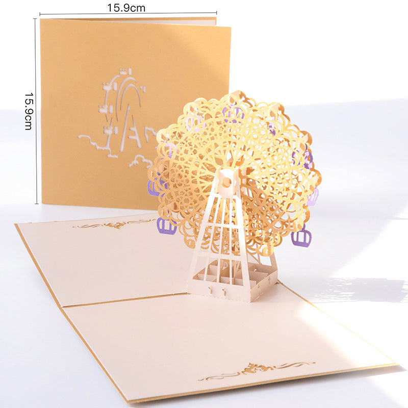 Golden lacy Ferris Wheel Pop up card dimensions