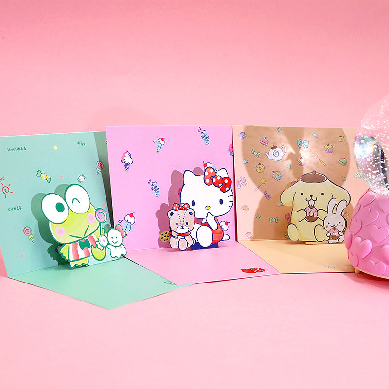 Sanrio Pop up cards side view of kitty , keroppi, and purin