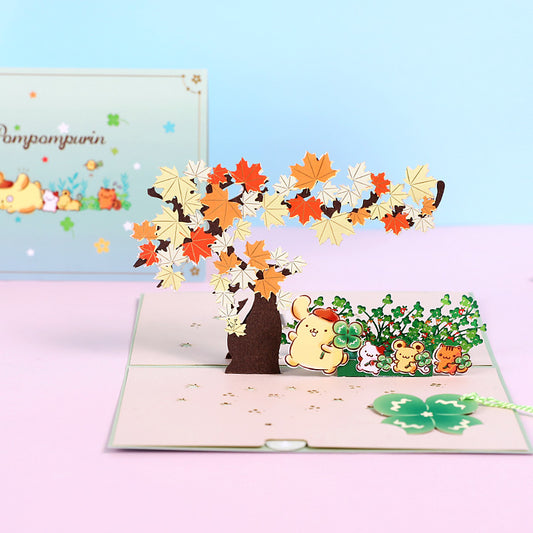 Pompompurin Under Maple tree Pop up card  front 