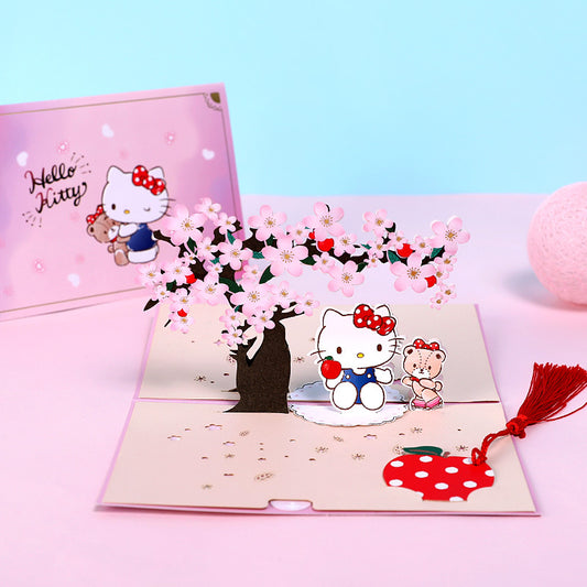 Hello Kitty under Apple tree Pop up card front view and cover