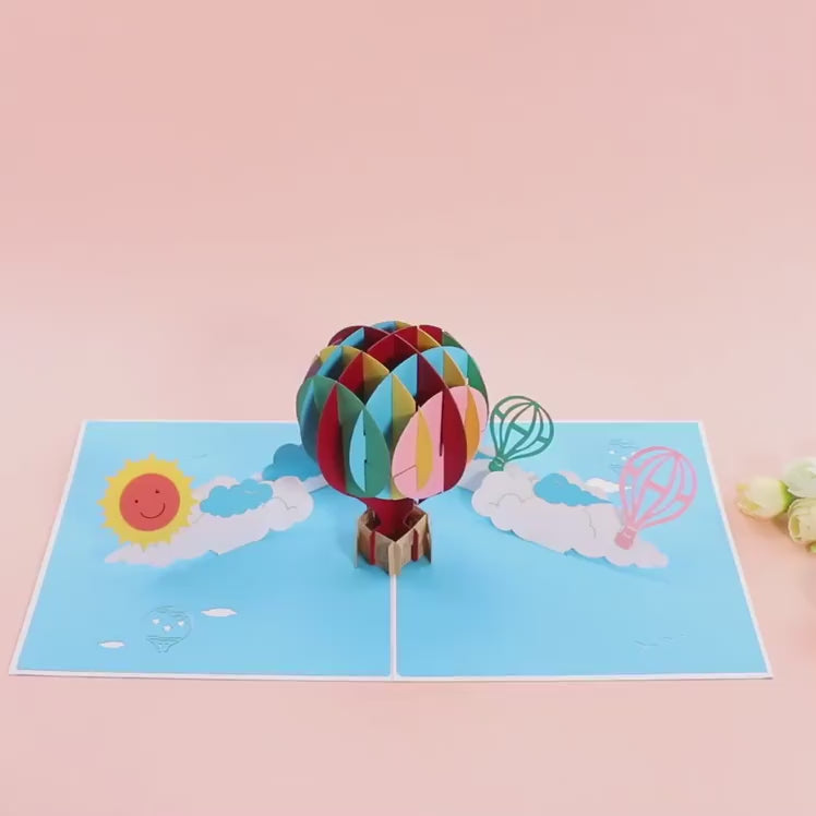 Colorful hot air balloon pop up card video