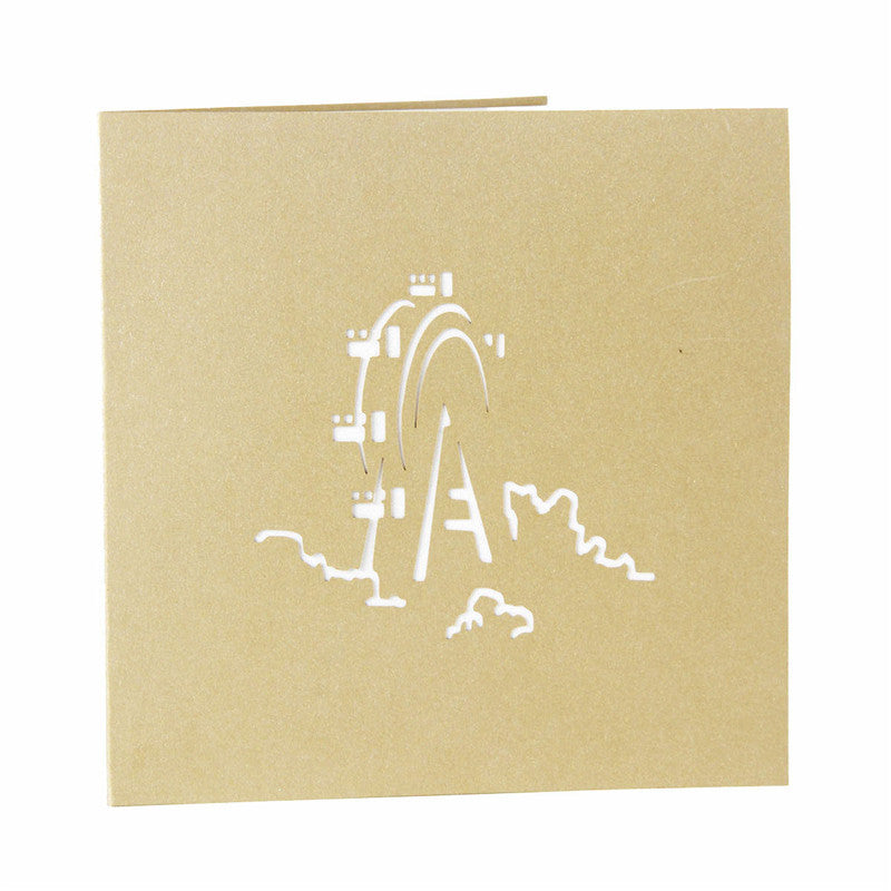 Golden lacy Ferris Wheel Pop up card cover view