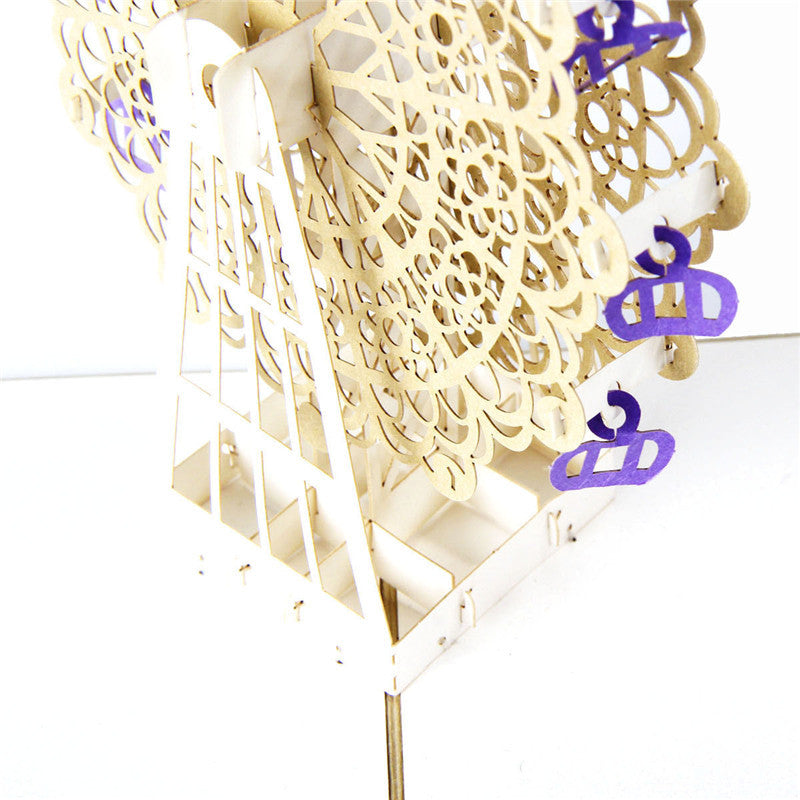 Golden lacy Ferris Wheel Pop up card detail view