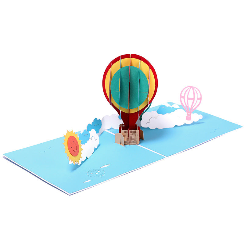 Colorful hot air balloon Pop up card left side view